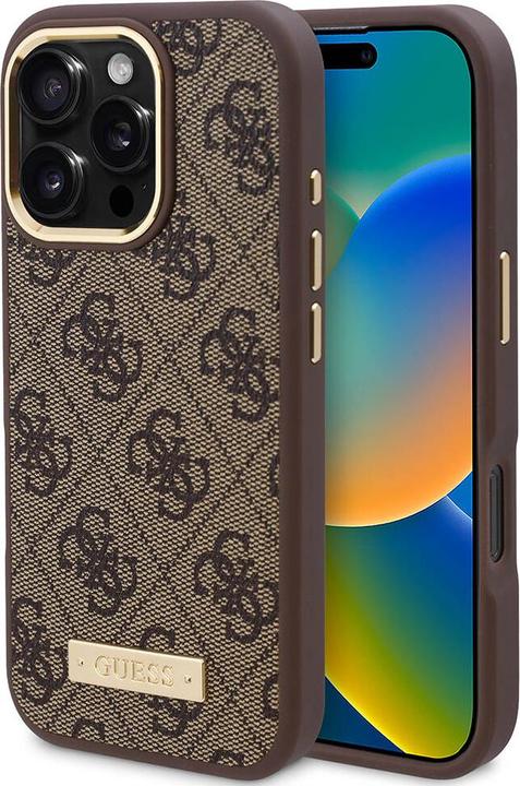 Produktbild Guess GUHMP16LU4GPRW iPhone 16 Pro 6.3" brązowy/brown hardcase 4G Logo Plate MagSafe (Apple iPhone 16 Pro)