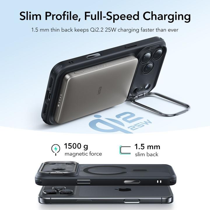 Actual product image ESR Classic Hybrid Magnetic Case (Camera Control, Stash Stand), for iPhone 17 Pro, Clear Black (Apple iPhone 17 Pro)