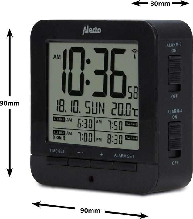 Produktbild Alecto AK-20 Digitaler Wecker mit Thermometer (Schwarz)