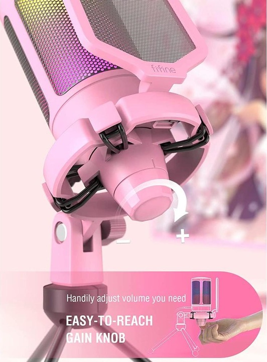 Actual product image Fifine A6V USB RGB Gaming Mic pink
