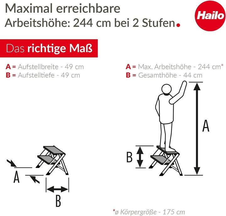 Image du produit Hailo MK60 StandardLine, escabeau en acier, 2 marches (Échelle deux plans)