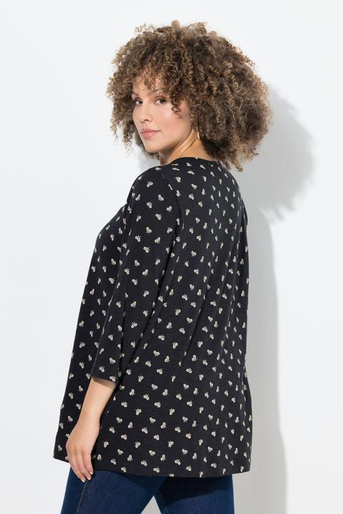 Immagine prodotto Ulla Popken Maglia dal taglio svasato con fiori, scollo a V e maniche a 3/4 (50, 52)