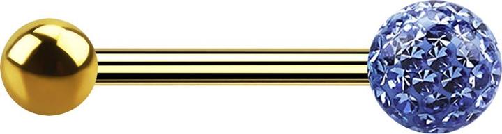 Actual product image Star Piercing Gold-plated barbell with ball and crystal ball light blue epoxy protective layer (without brass, Titanium)