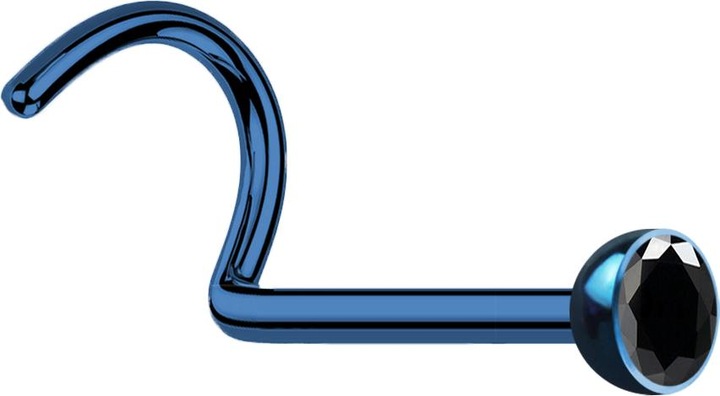 Produktbild Star Piercing Nasenstecker gebogen dunkelblau mit Kristall schwarz (Chirurgenstahl 316L)