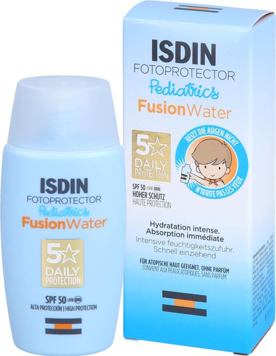 Actual product image Isdin Photoprotector Pediatrics Fusion Water SPF 50, 50 ml EMU (Suntan cream, SPF 50, 50 ml)