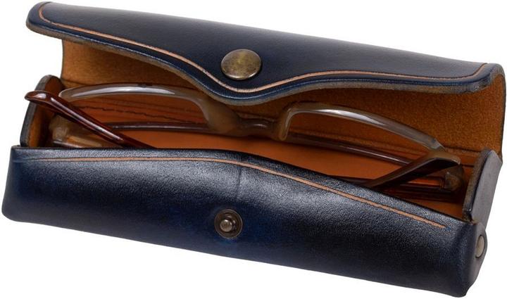 Immagine prodotto Mika Custodia per occhiali, piccola, in pelle, bottone a pressione, blu