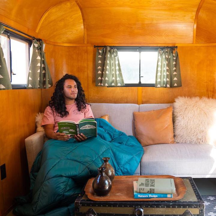 Actual product image Rumpl Travel Blanket Nanoloft Puffy Harbor Blue