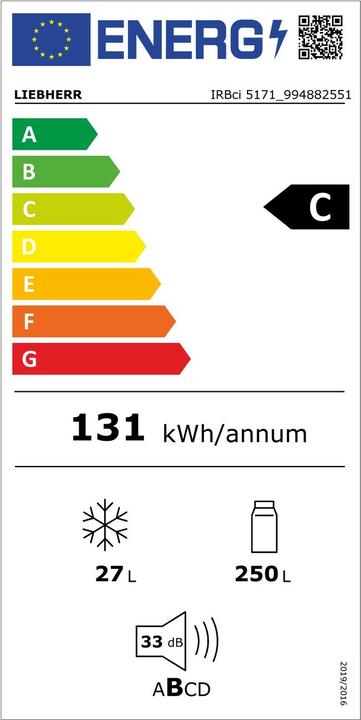 Energy Label Liebherr Integrated refrigerator with BioFresh Professional (275 l)