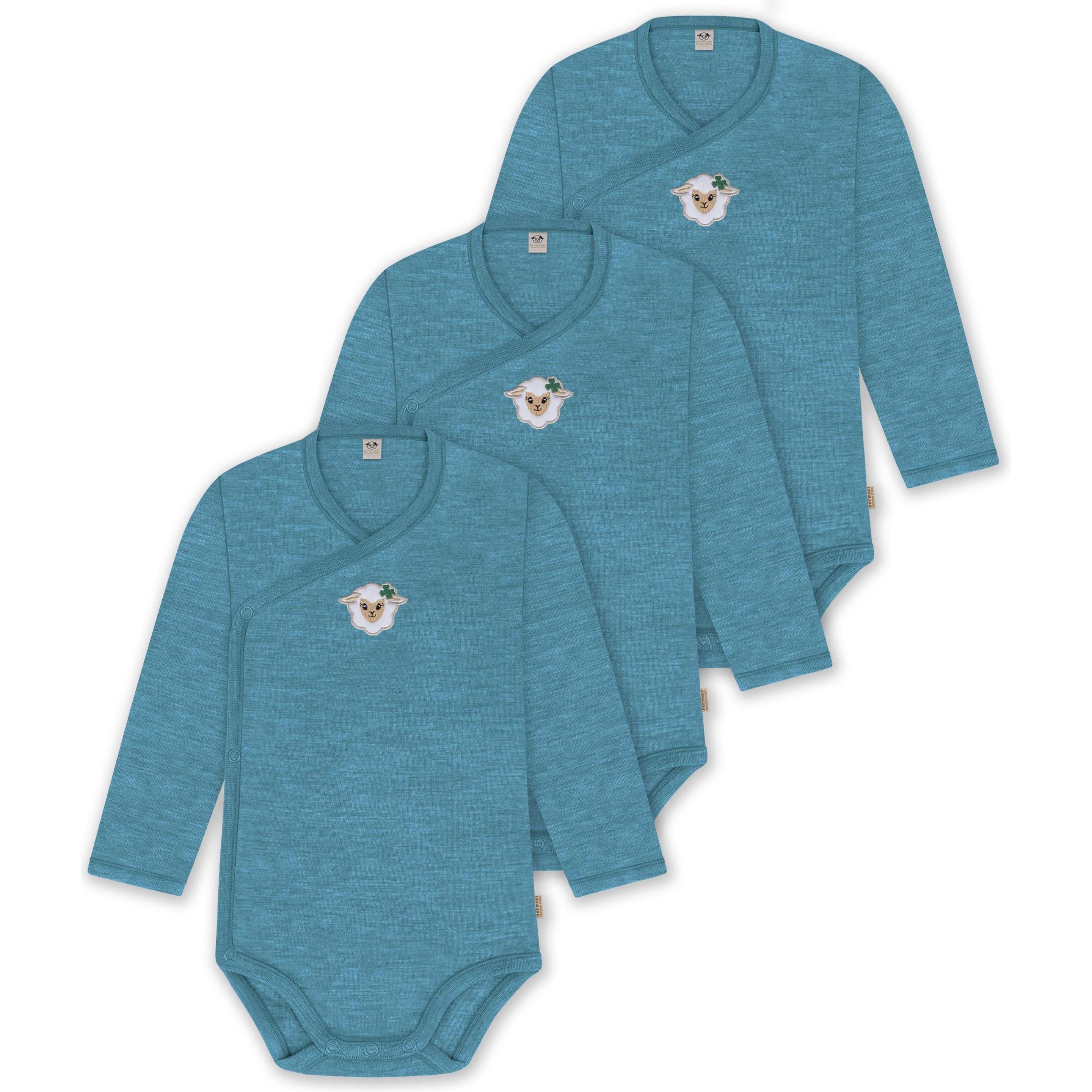Normani, Herren, Body, 3er Pack Merino Baby-Body langärmeliger Wickelbody für 0-24 Monate - 9349, Blau, (50)