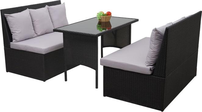 Actual product image Swisshandel24 Poly-Rattan Set, Garden/Lounge Set Seating Group, Gastronomy 2x2 Sofa Table - Black, Cushions