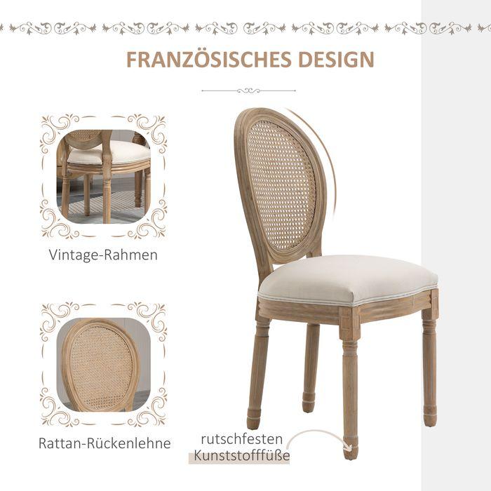 Produktbild Swisshandel24 2er Set Esszimmerstühle Vintage Küchenstuhl im Leinenoptik Polsterstuhl mit Rattan-Rückenlehne Massi