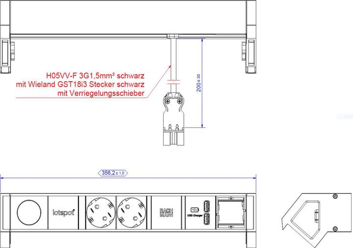 Actual product image Bachmann DESK2 1xIOTspot 2xCEE7/3 USB Charger 1xABD 0.2m GST18 (3x, CEE 7/3)
