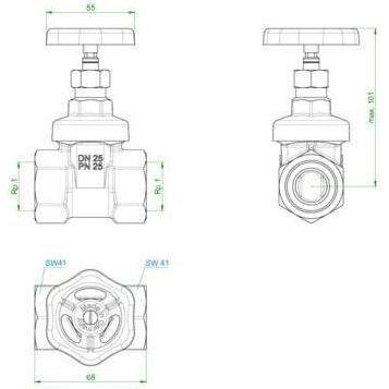 Thumbnail - Oventrop, Zubehör Sanitärinstallation, GmbH & Co. KG Muffenschieber Hygate ATR PN25, Rotguss DN25