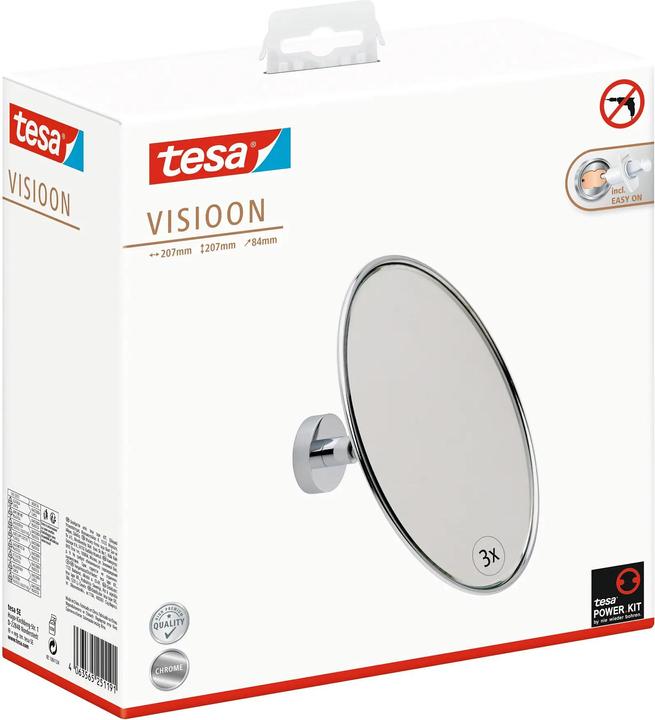 Produktbild tesa VISIOON Kosmetikspiegel mit 3-fach-Vergrösserung - Spiegel zur Wandmontage ohne Bohren, Silber