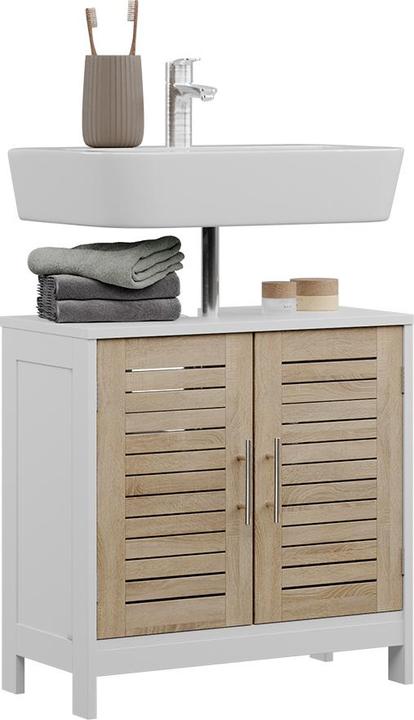 Produktbild Vicco Waschbeckenunterschrank Looma, Weiss/Eiche, 60 x 60 cm mit 2 geschlossenen Fächern (60 x 29.60 x 60 cm)