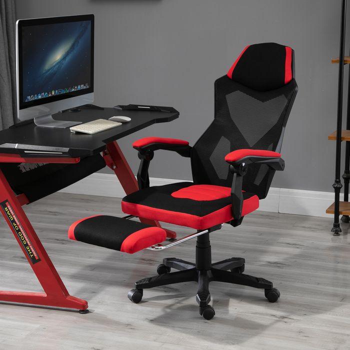 Actual product image Swisshandel24 Gaming chair Ergonomic office chair with footrest Polyester Black+Red
