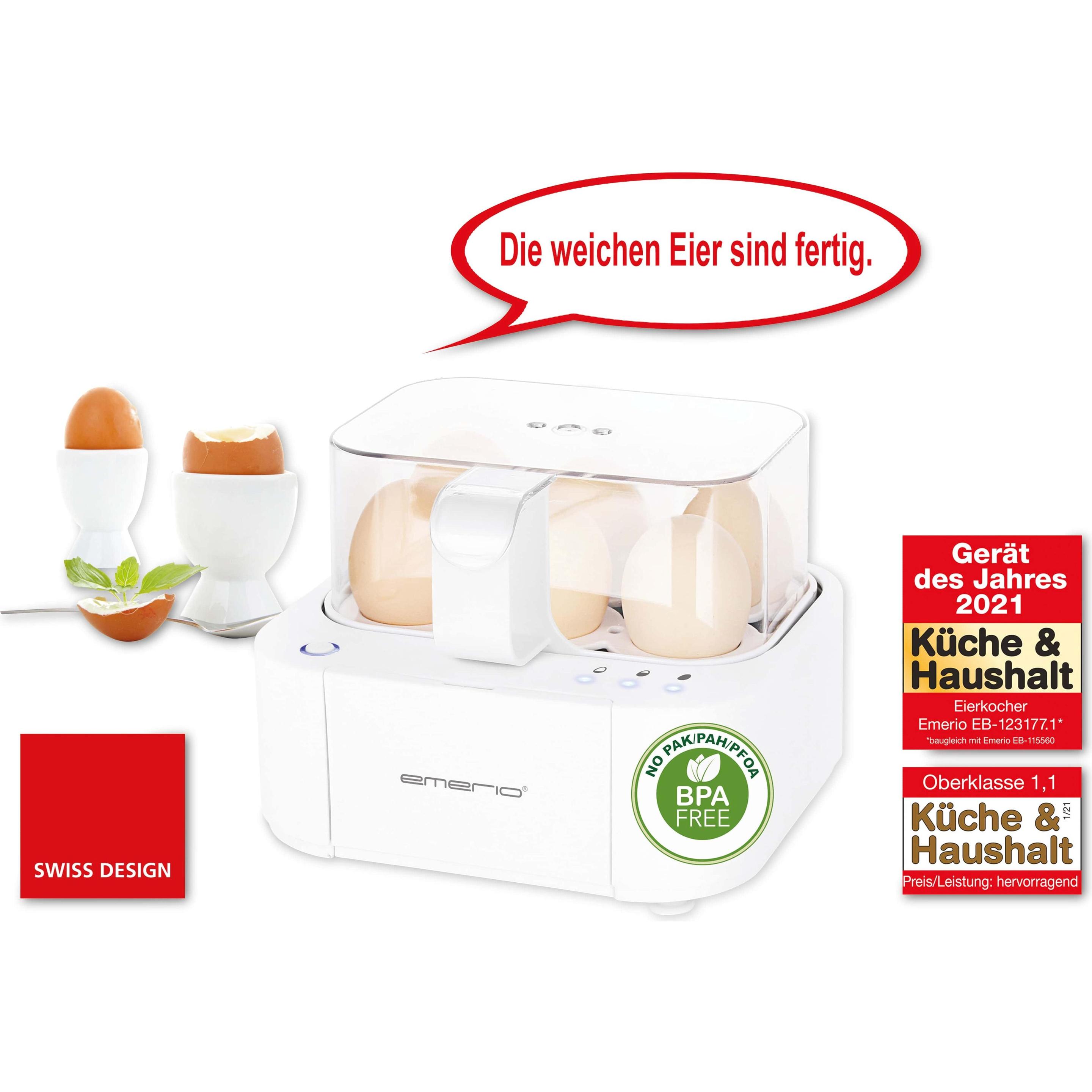 Thumbnail - Emerio Eierkocher,6 Eier,Licht-/Mehrsprach. Sprachanzeige, Eierkocher, Weiss