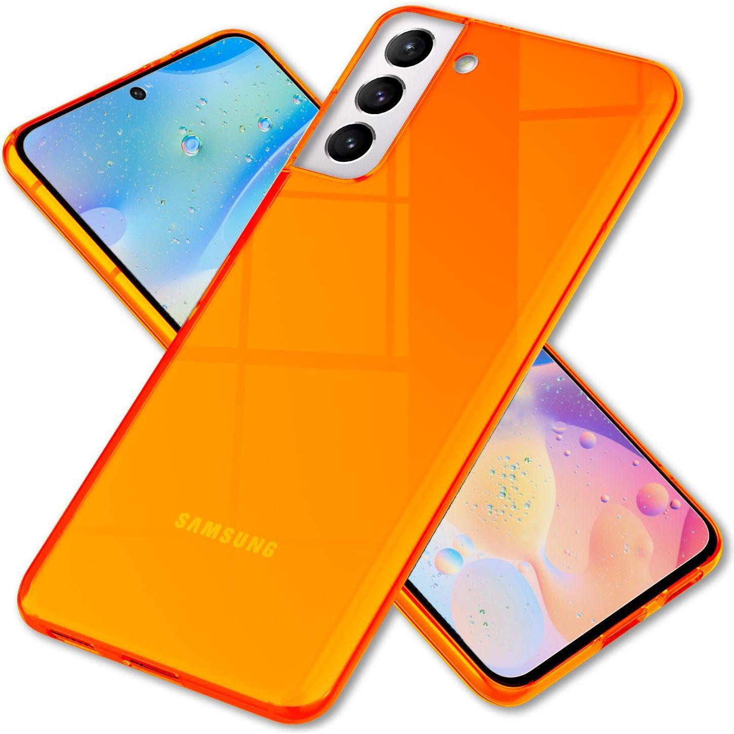 Nalia Klar Transparente Neon Silikon Hülle (Samsung Galaxy S22+), Smartphone Hülle, Orange