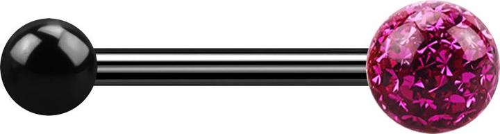 Actual product image Star Piercing Barbell black with ball and crystal ball fuchsia epoxy protective layer (Titanium, without brass)