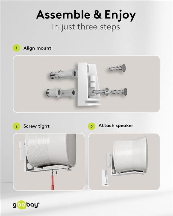Produktbild Goobay Lautsprecher-Wandhalterung Modern Era 3 Flex, weiss (Wandmontage, Neigbar, Schwenkbar)