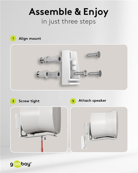Produktbild Goobay Lautsprecher-Wandhalterung Modern Era 3 Flex, weiss (1 Paar, Wandmontage, Neigbar, Schwenkbar)