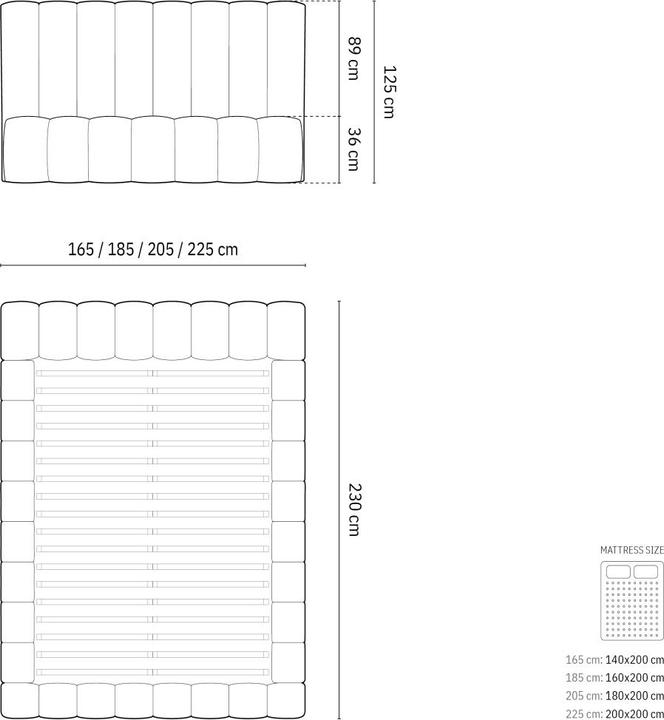 Actual product image Micadoni Storage Bed With Headboard, "Kelp", 230x185x125Made in Europe (160 x 200 cm)