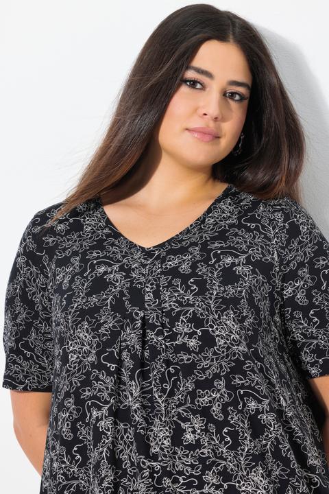 Produktbild Ulla Popken Longshirt, floraler Druck, V-Ausschnitt, Halbarm, Taschen (46, 48)