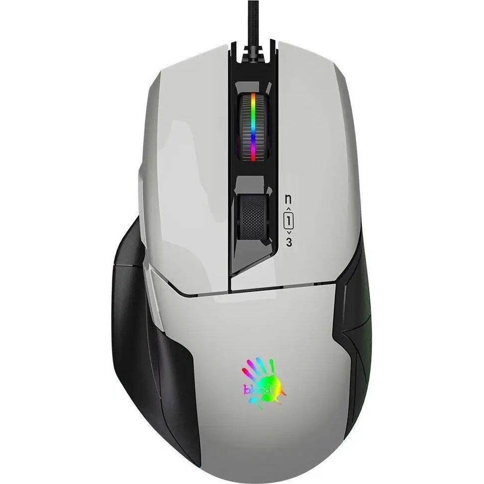 A4Tech Bloody W70 Max Activated, RGB podsvícená herní myš, 12000 DPI, USB, bílá (Kabelgebunden), Maus, Weiss