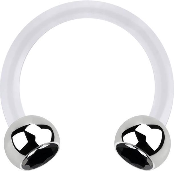 Immagine prodotto Star Piercing Micro Circular Barbell trasparente con due sfere argento cristallo nero (Materiale sintetico, senza ottone, Acciaio chirurgico 316L)