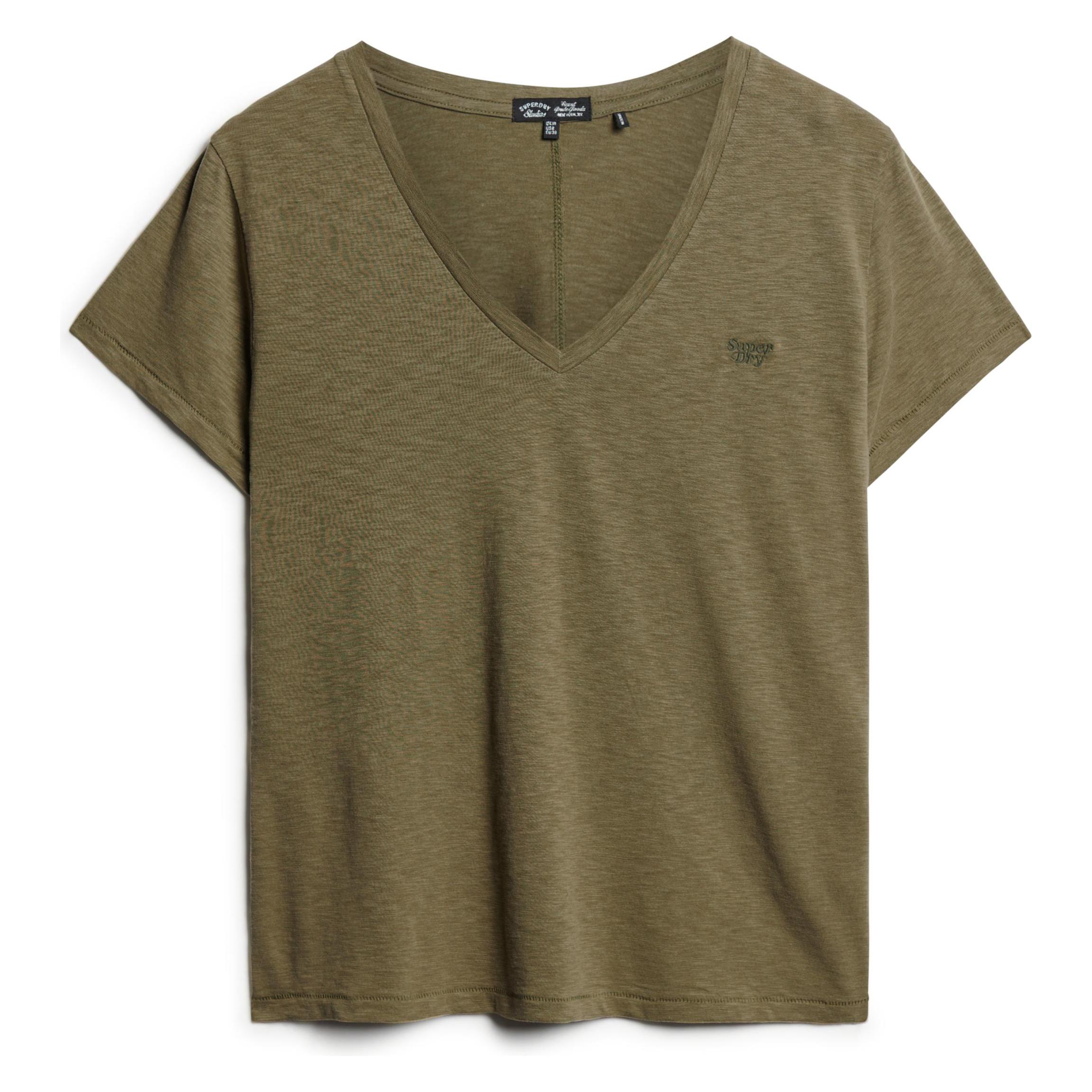 Superdry, Damen, Shirts, Studios Slub Emb Vee Tee, Grün, (Xxs)