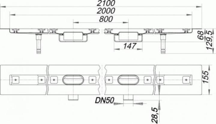 Produktbild Dallmer Duschrinne CeraLine Nano F 2000mm, 524782, DN 50 Bauhöhe 68mm (2300 mm)