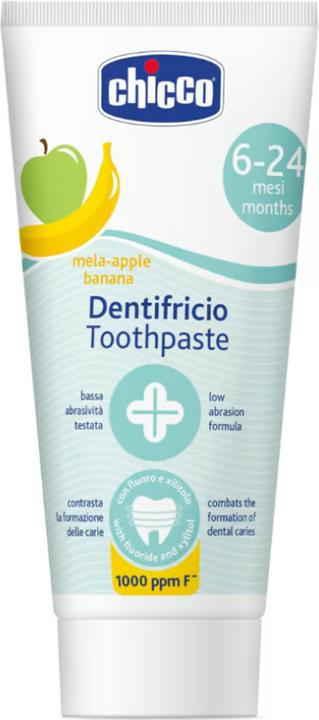 Actual product image Chicco Fruity toothpaste with apple/banana flavour, WITH fluoride 1000ppm, 50ml - 6-24m (50 ml)