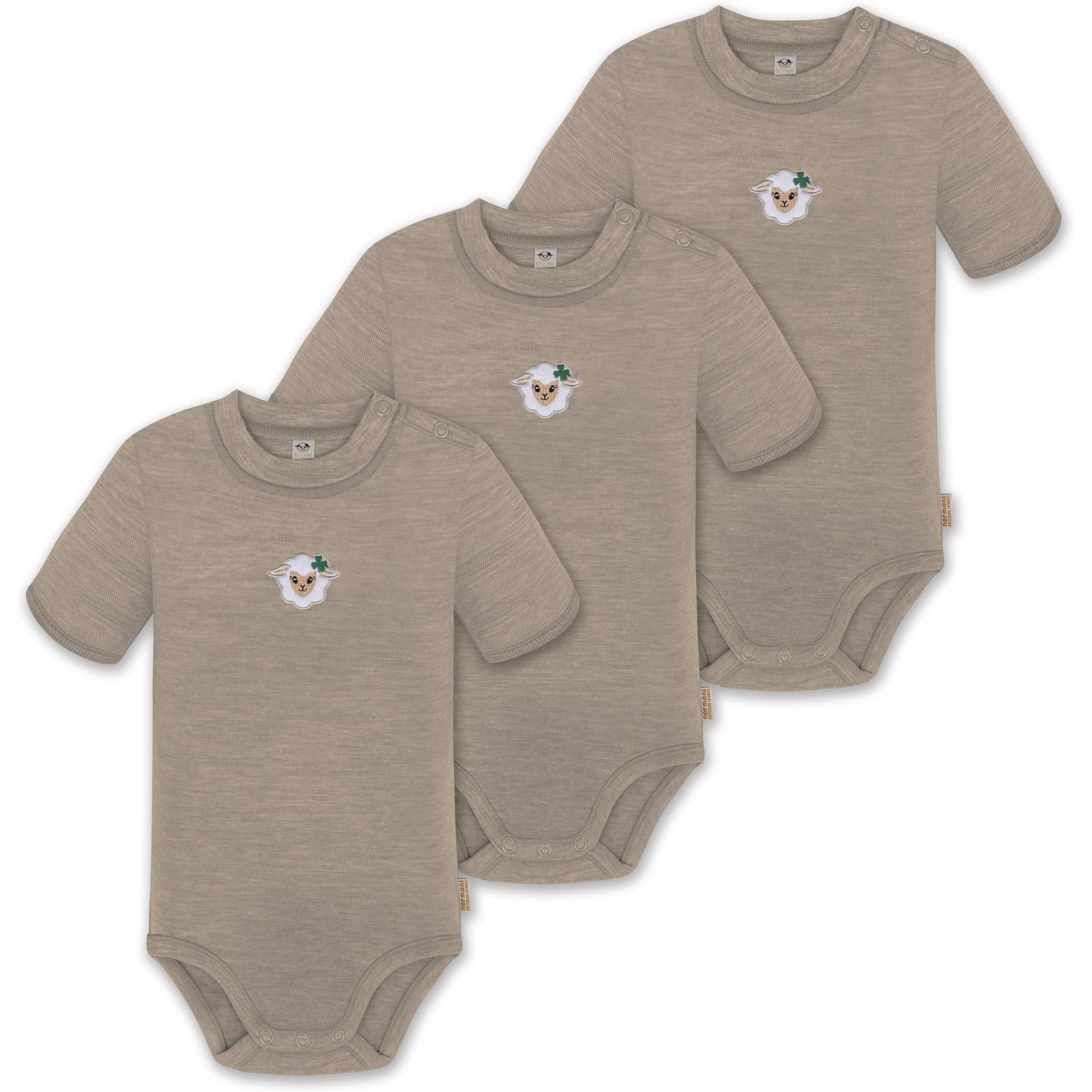 Normani, Herren, Body, 3er Set Baby Merino Kurzarmbody „Tihoi" - 9311, Beige, (80)