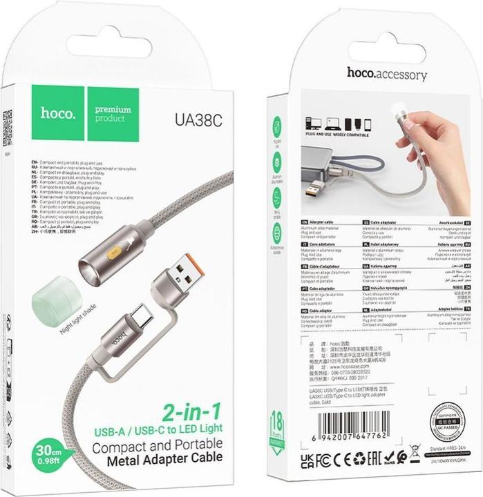 Immagine prodotto Hoco Cable cable USB A / Type C to LED light UA38C gold (USB 3.0)