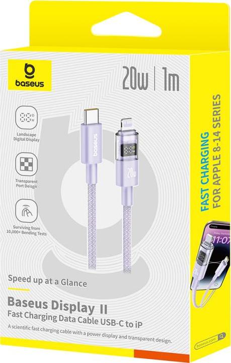 Image du produit Baseus Câble USB-C vers Lightning Display 2, 20W, 2.4A, 1m, pourpre (1 m, USB 3.2 Gen 1, 20 W)