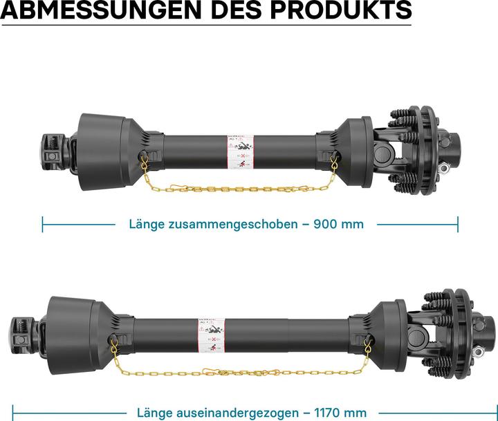Image du produit Wiltec Arbre Transmission T4 Cardan 900-1170mm 460Nm 540 tr/min 40kW (55CV) 2x 1 3/8" 6 Dents Prise Fo (Accessoires pour tracteurs)