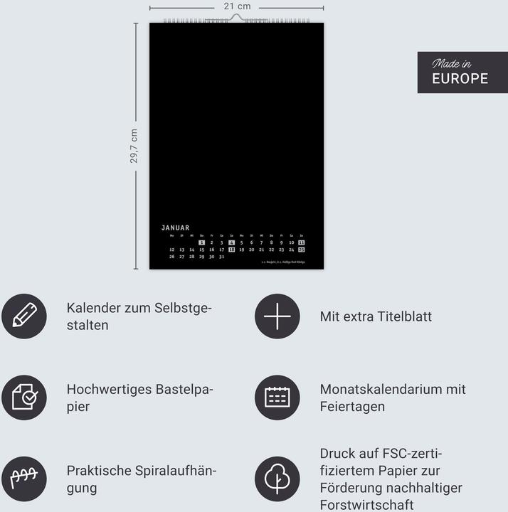 Image du produit Premium-Bastelkalender schwarz A4 2026 (A4, Couverture rigide, Allemand)