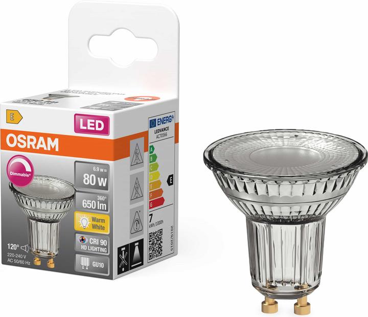 Actual product image Osram LED-Lampe SUPERSTAR, dimmbar, GU10, 6,9W, 2700K, EEK: E, 650lm, IP20, warmweiss (GU10, 6.90 W, 650 lm, 1 x, E)