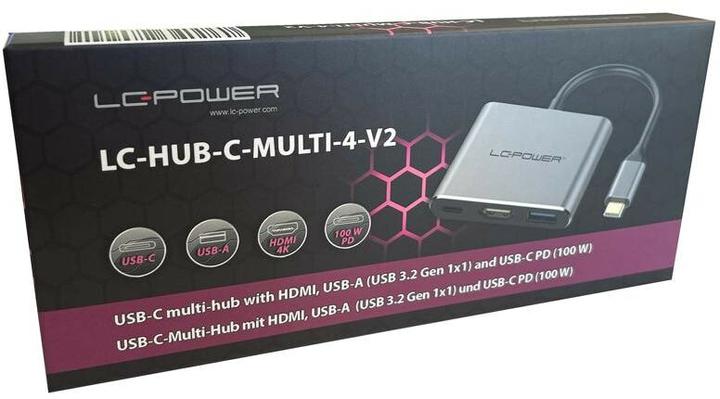 Actual product image LC-Power HUB-C-MULTI-4-V2 1xUSB3.2+HDMI+Chargeport Type C sil retail (USB-C, 3 ports)