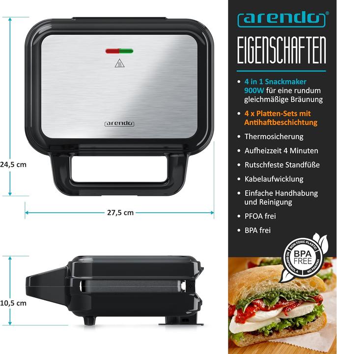 Image du produit Arendo Appareils à sandwichs avec plaques interchangeables