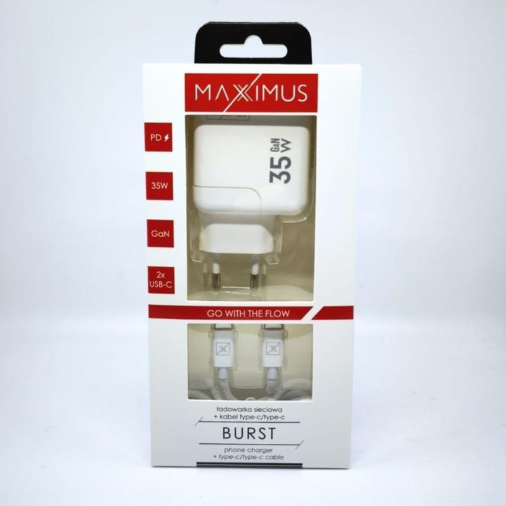 Image du produit Maxximus MX Burst GaN PD 35W Wandladegerät, 2x USB-C + PD 65W C/C Kabel, WEISS (35 W, 2 ports)