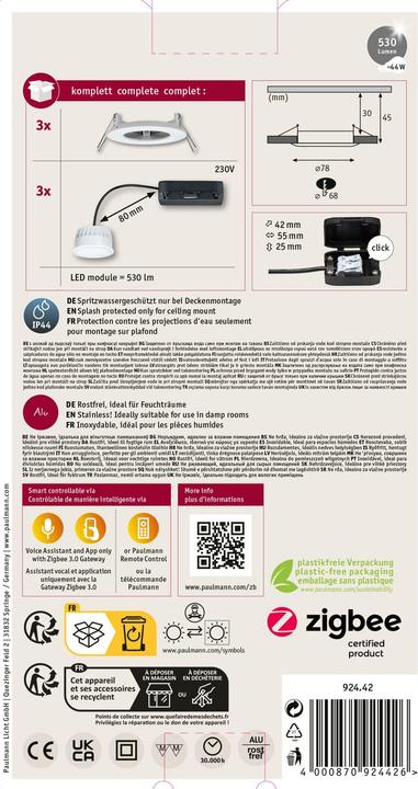 Produktbild Paulmann Einbauleuchte Nova Set Zigbee (530 lm)
