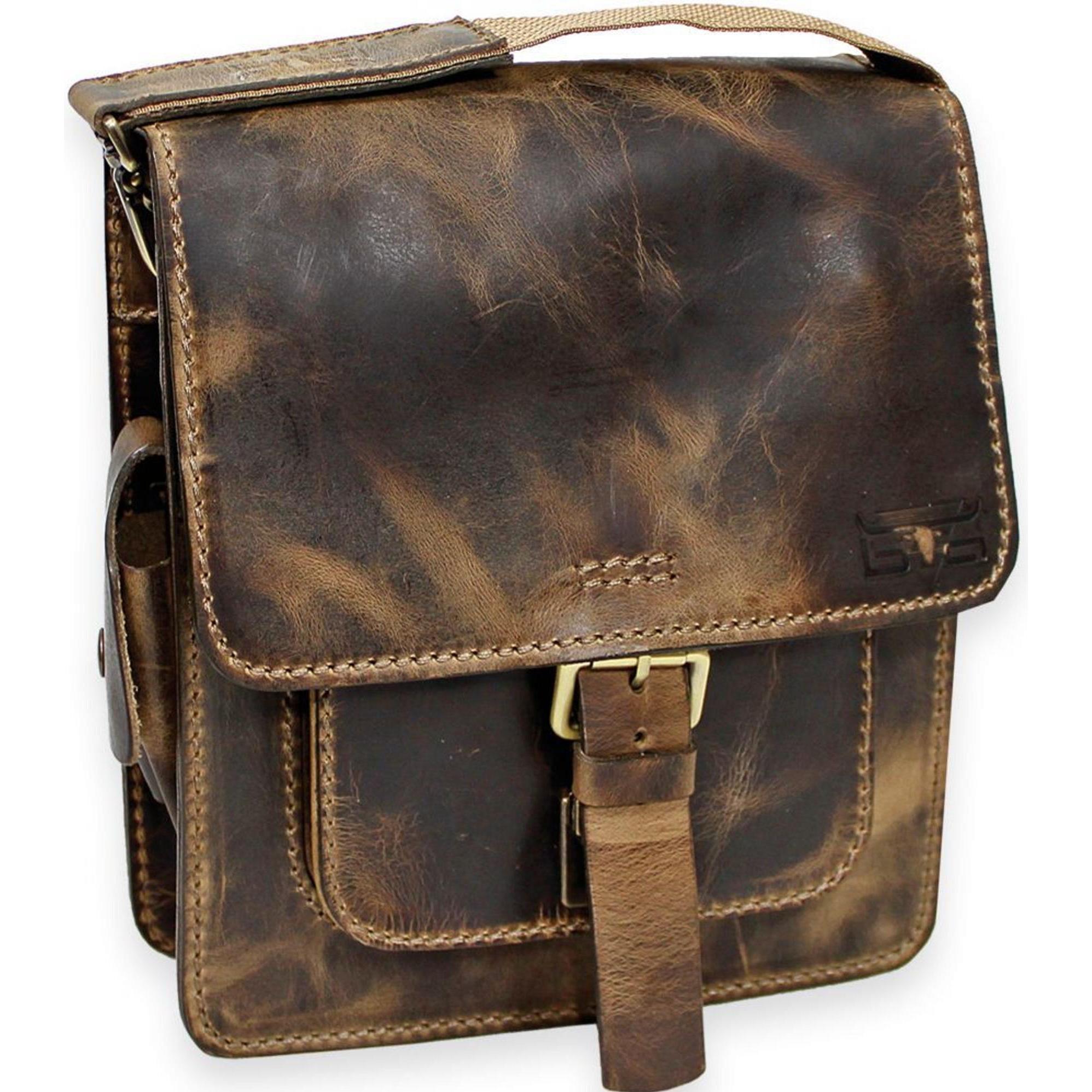 Mika, Handtasche, Handtasche Umhängetasche Leder 26 cm, Braun
