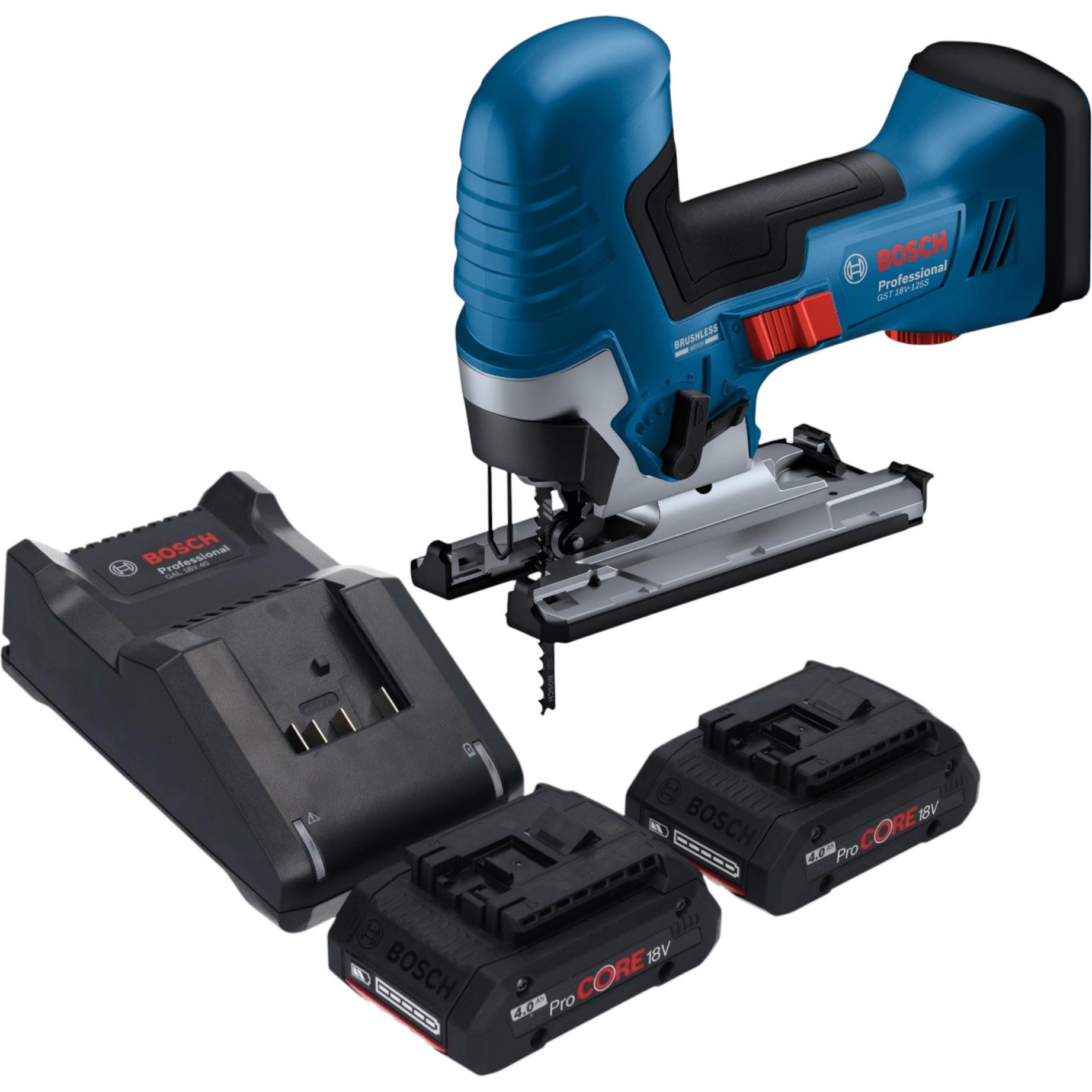 Bosch Professional, Sega universale a batteria, Bosch GST 18V-125 S Professional Akku Stichsäge 18 V 125 mm Brushless + 2x ProCORE Akku 4,0 Ah +
