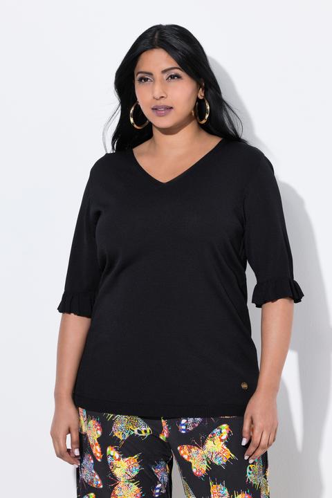 Produktbild Ulla Popken Pullover, V-Ausschnitt, Rüschen-Halbarm (58)