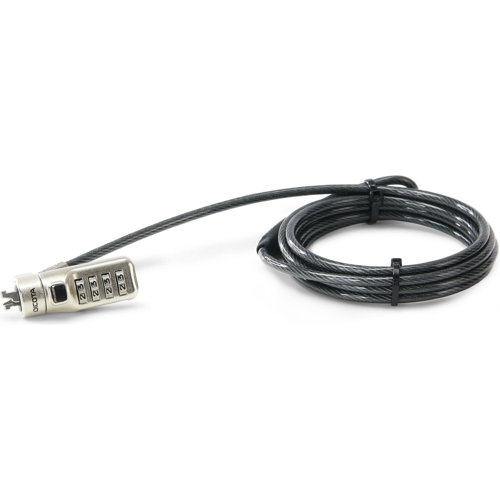 Dicota Cavo di sicurezza N-Lock con slot combinato/resistente, singolo, Sicurezza notebook, Grigio