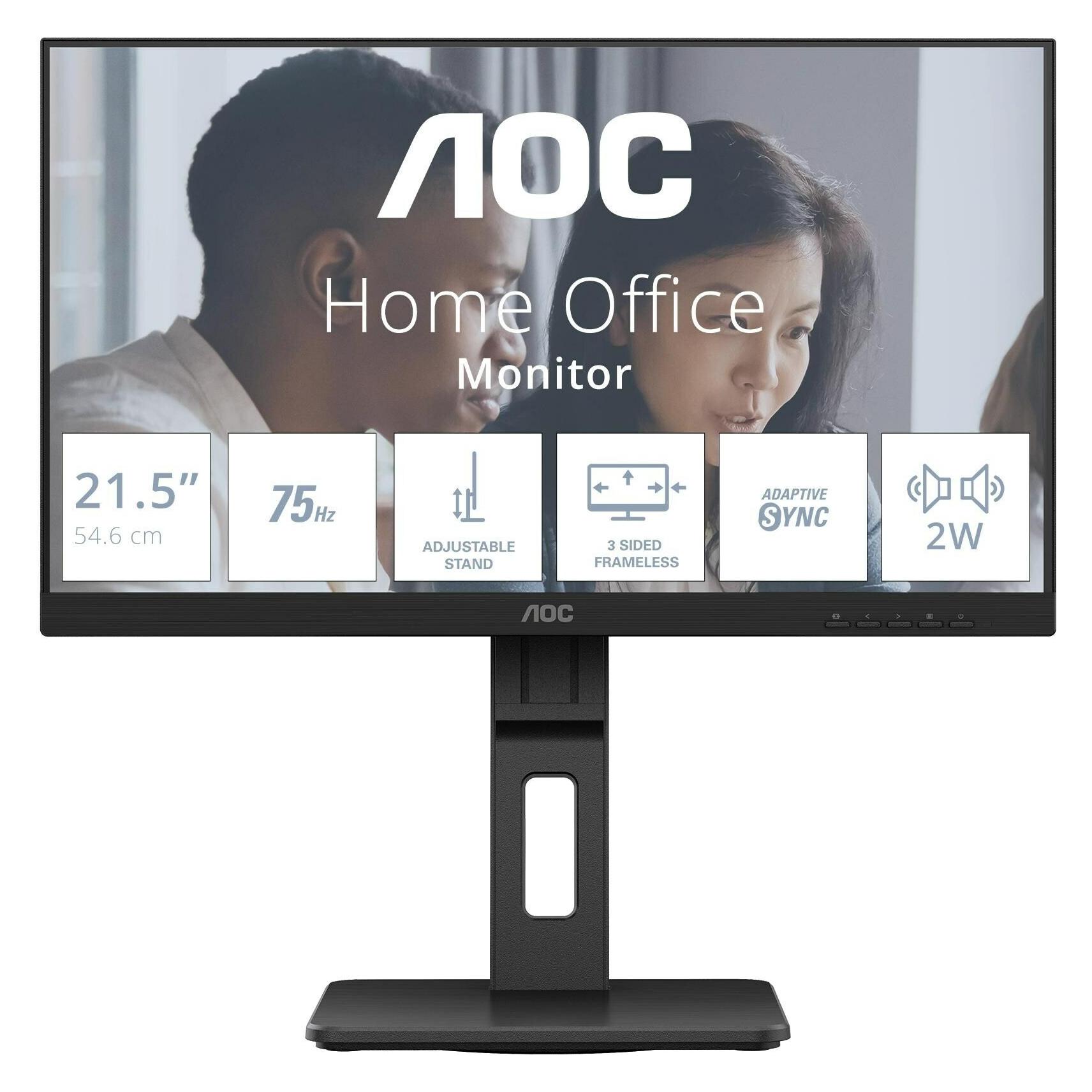 AOC 22E2UMF (1920 x 1080 Pixel, 21.50"), Monitor, Schwarz