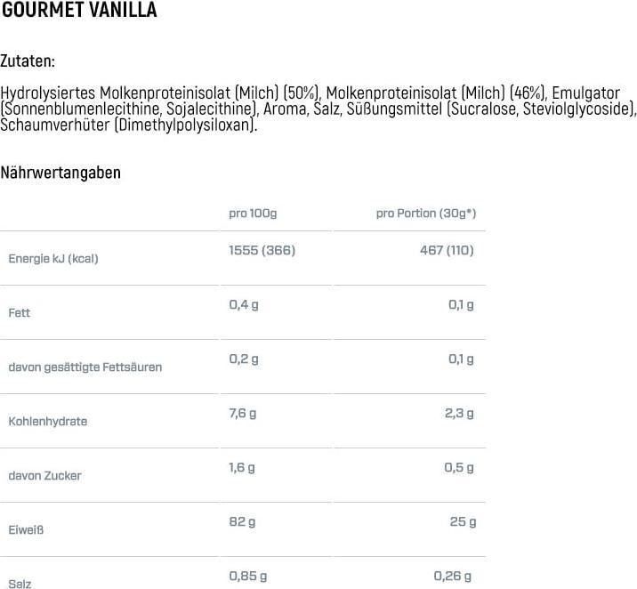 Nutritional values and ingredients Dymatize ISO 100 (900 g, 1x, Vanilla)