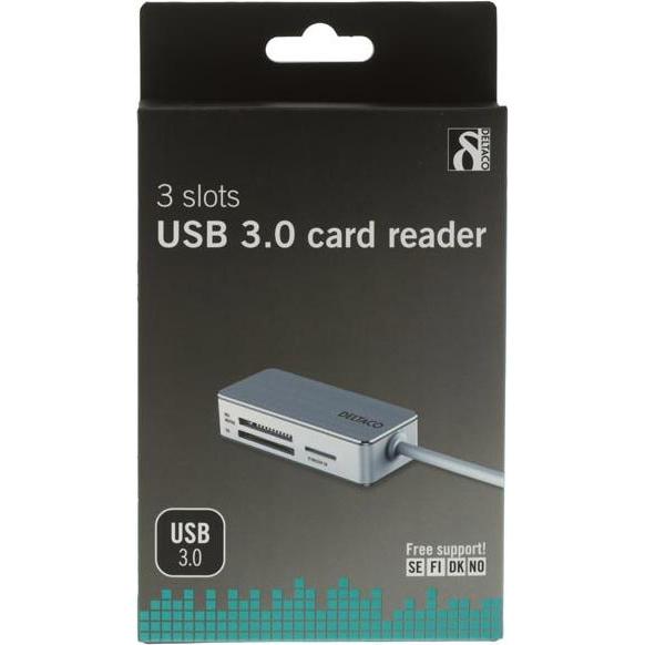 Thumbnail - Deltaco UCR-147 card reader USB 3.2 Gen 1 (3.1 Gen 1) Type-A Silver, White, Speicherkartenlesegerät, Silber
