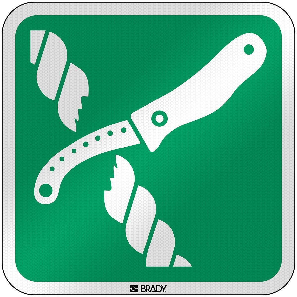 Brady, Etiketten, E/E035/NT/RFL-390x390-1, ISO Sicherheitsschild - Messer für Rettungsfloss, Laminierte reflekt